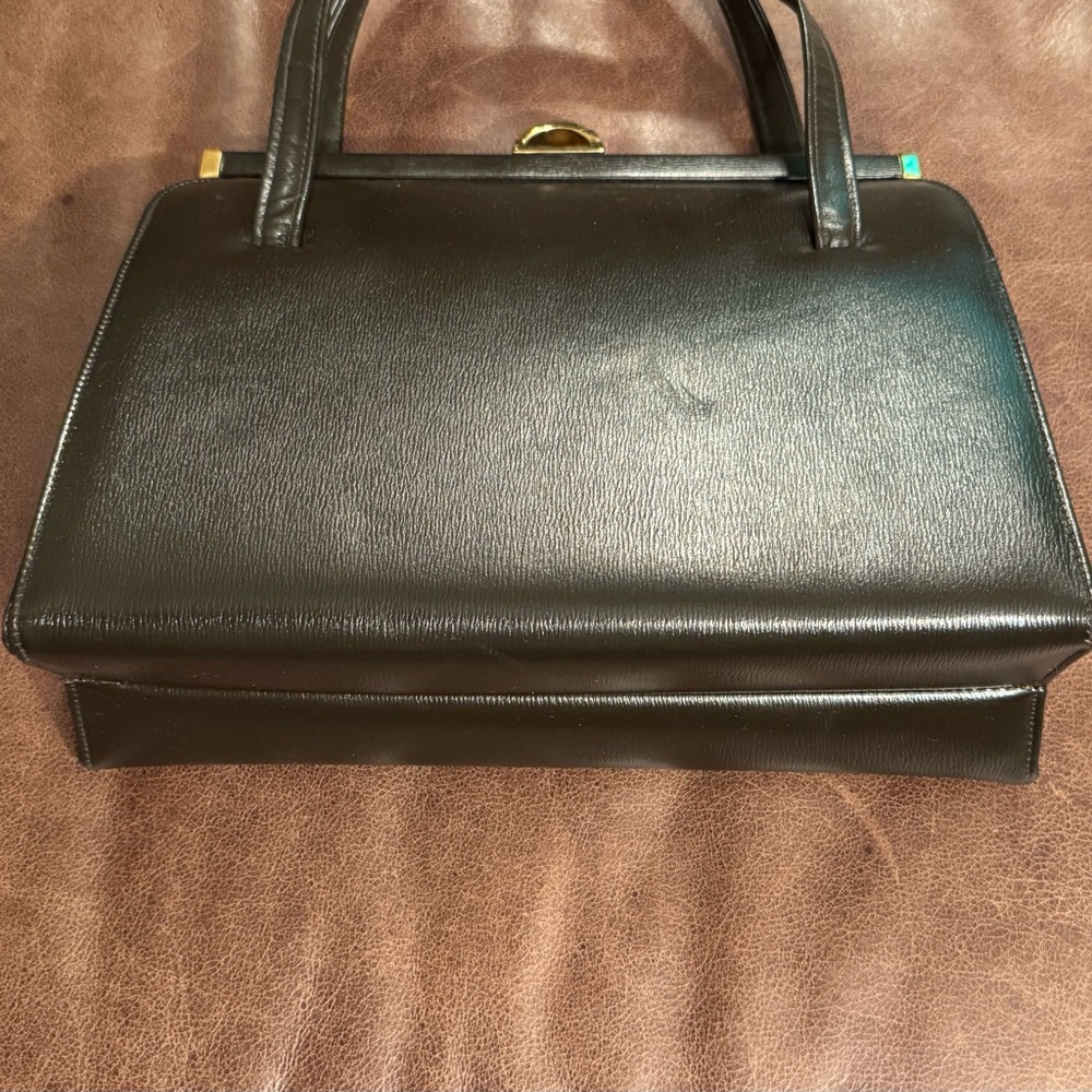 Macy's Classic Black Leather Shoulder Bag Circa 1950s - Picture 7 of 11